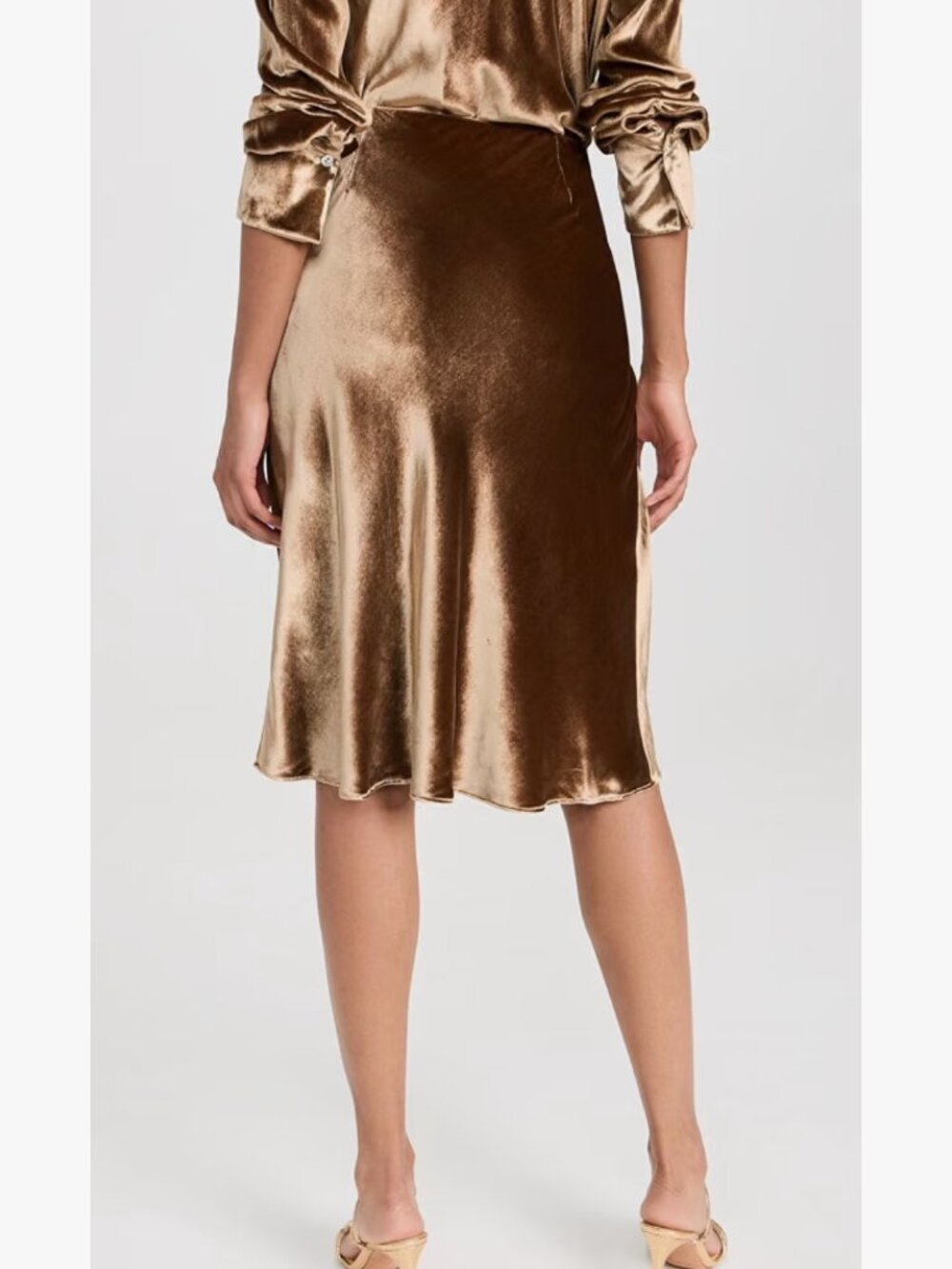 Vince Velvet Silk Blend Slip Skirt in Gold Shadow Brown Size M - Picture 3 of 12